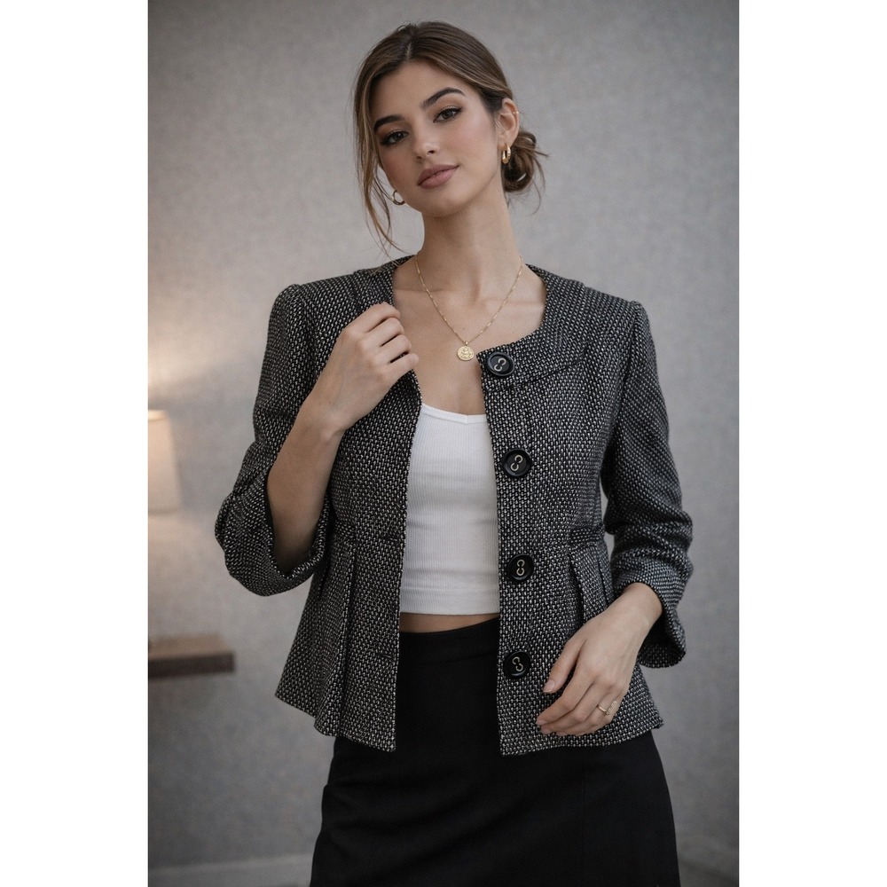 tweed cropped jacket top parisian chic button front structured